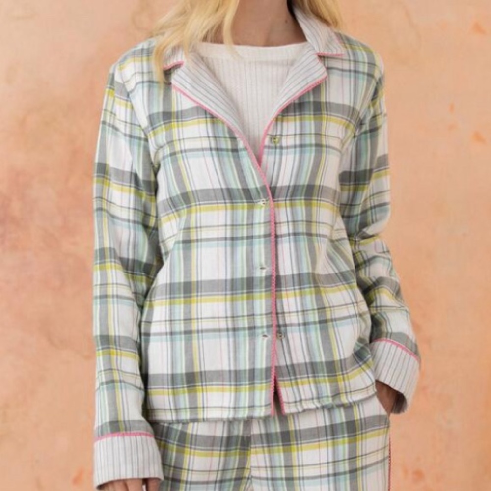 Sundance Powder Plaid Pajama Button Down Top - NWT